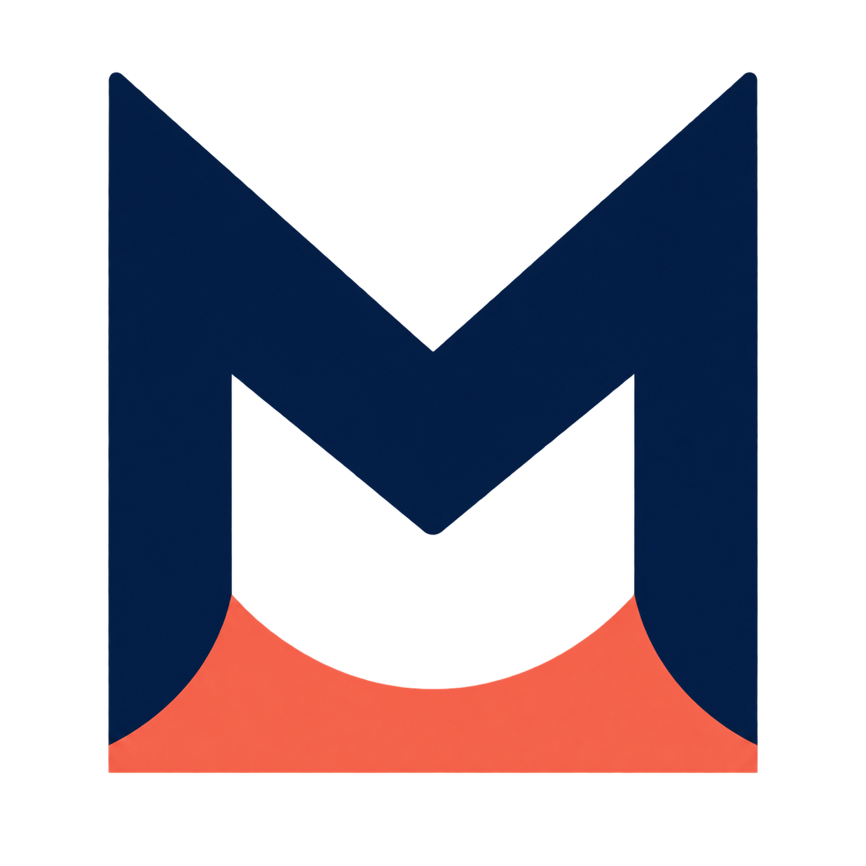 MeowBay logo — navy M with coral cat silhouette