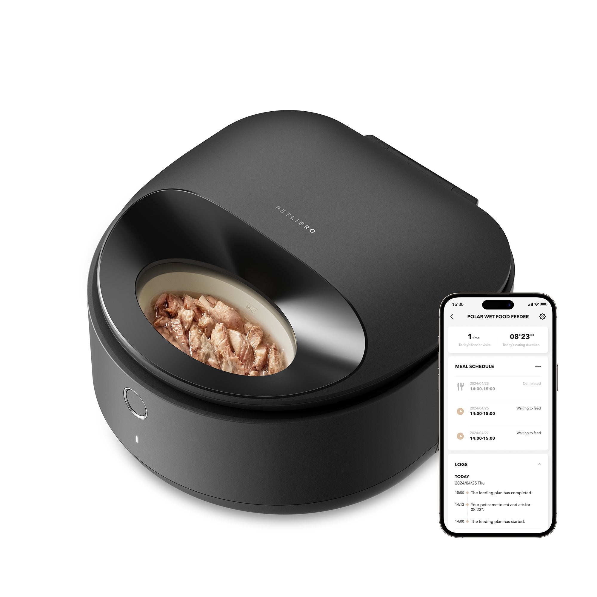 PETLIBRO Polar wet food feeder in black with app display